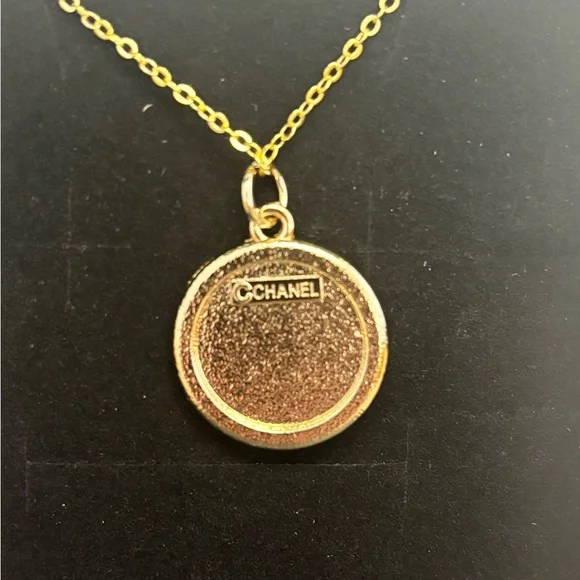 CC CHANEL Gold White Logo Crystal Charm Upcycled Necklace, 18 inches - Picture 3 of 4